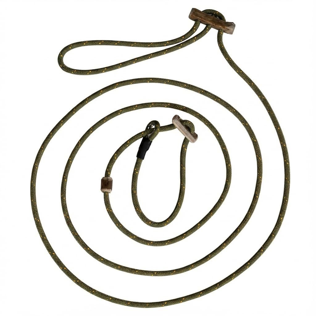 Umhänge Moxonleine 300 cm Oliv 6mm dünne Retrieverleine | lautlose Jagdleine | stufenlos verserstellbar | Hundeleine kleine, mittelgroße & große Hunde | 260-300cm Länge | Zugstopp | Made in Germany