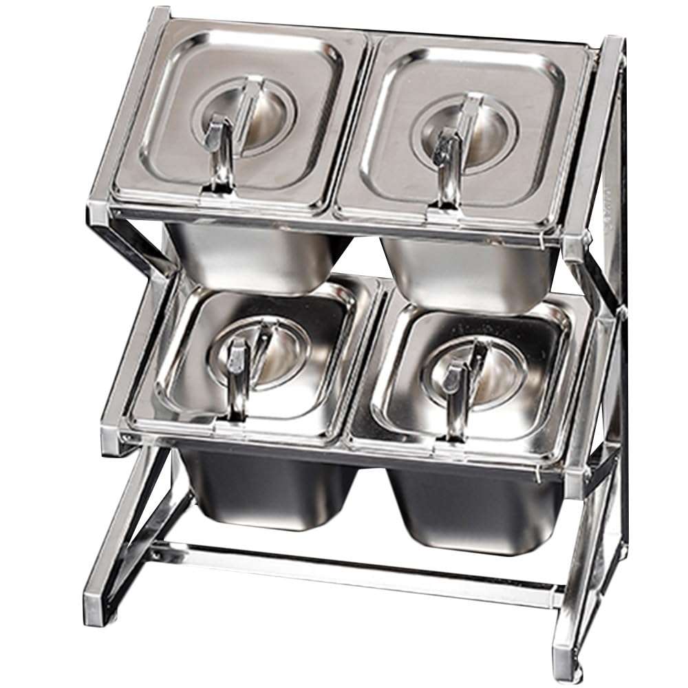 GTHTUHFD Expandable Stainless Steel Spice Rack For 10 Pots & Pans With Spoon Holder Countertop Condiment Organizer,Argento/Bbb-25.4X8.9X17IN