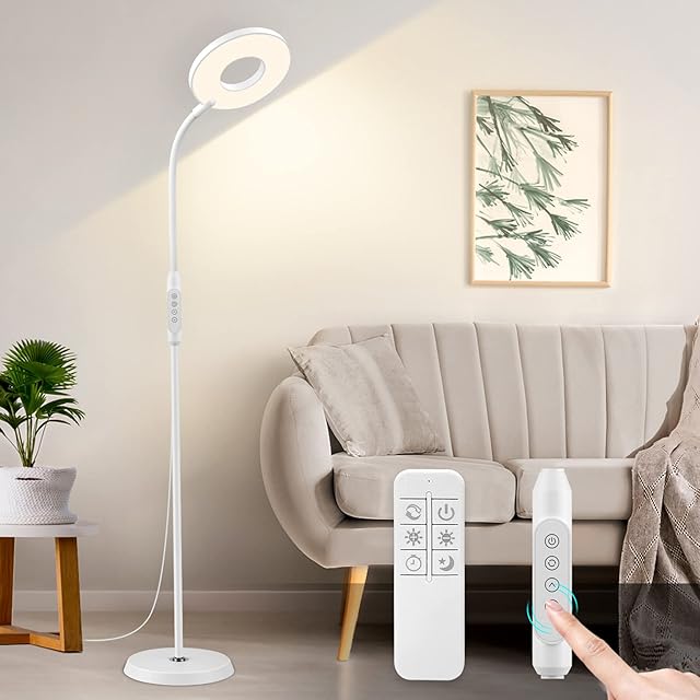 yotutun LED Floor Lamp Floor Lamp for Reading, Adjustable Standing Lamp with Remote, 3 Colors and 12 Brightness,Memory Function Tall Gooseneck Lamp for Living Room, Bedroom, Office