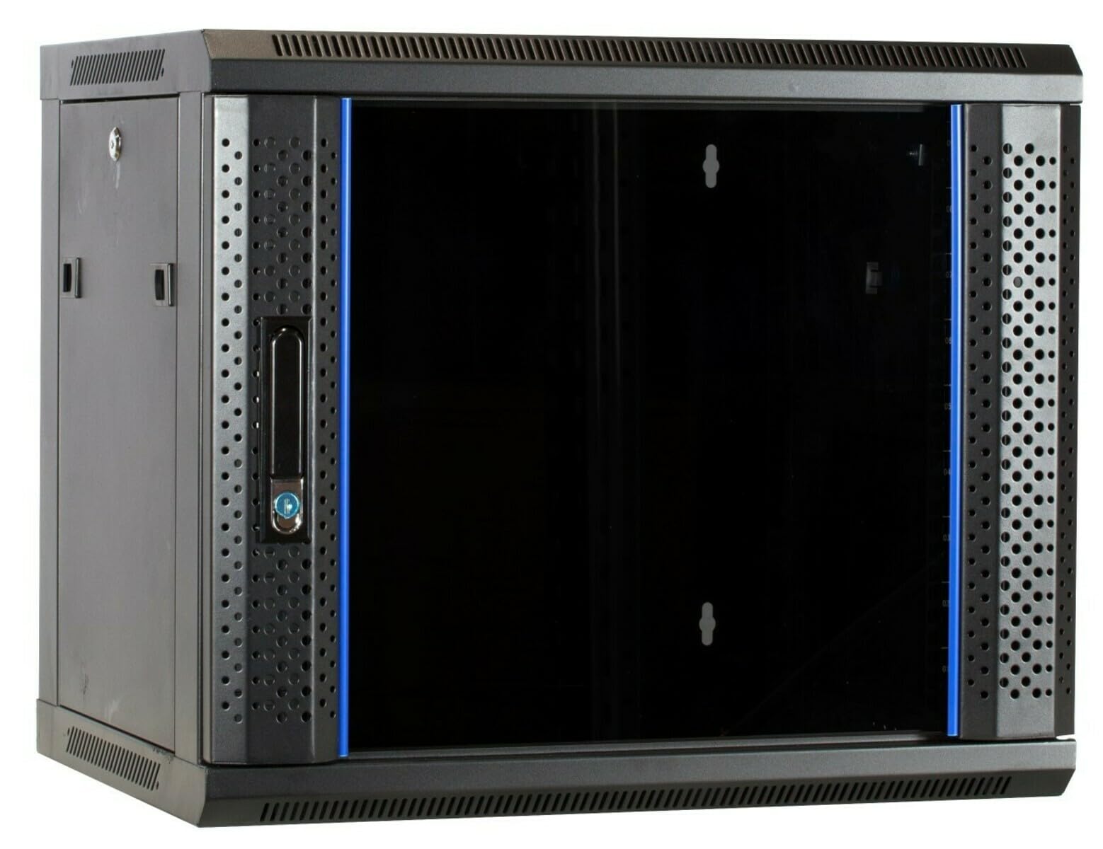 9HE Netzwerkschrank (Serverschrank) 19 Zoll Wandmontage - mit Glastür - Nicht vormontiert (BxTxH) 600 x 450 x 500mm - Schwarz - Traglast 40 kg