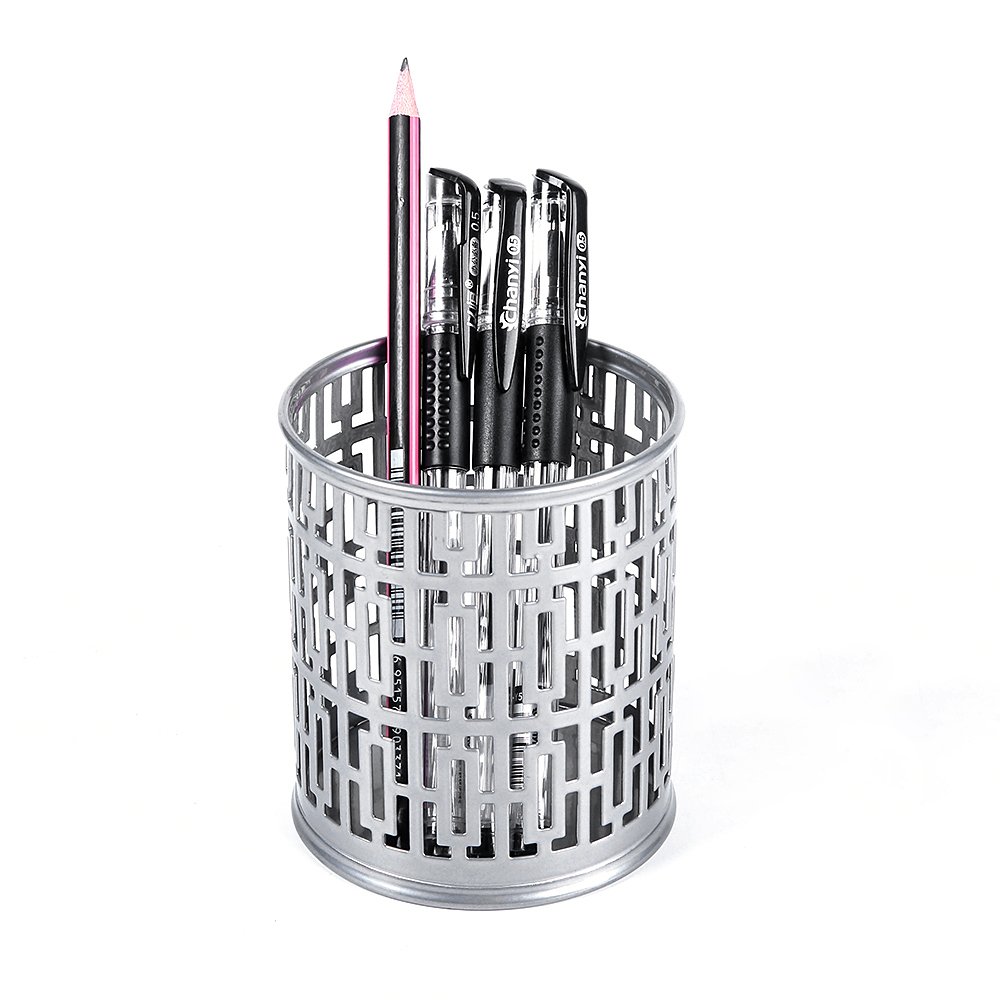 Metal Pencil Cup Pen Holder of Desk Organizer Office Supplies (Silver)