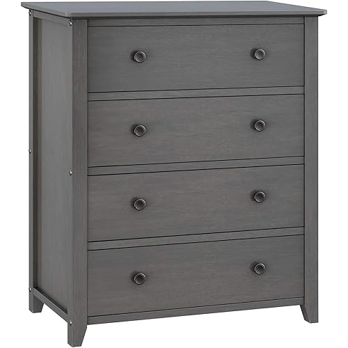 VASAGLE 4-Drawer Dresser Chest of Drawers, Bedside Table with Solid Wood Legs, for Living Room, Bedroom, Office, Entryway, 28.3 x 17.7 x 33.5 Inches, Gray URCD34GY