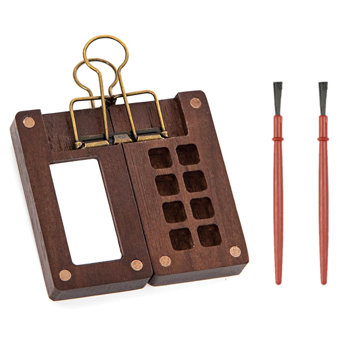 1 mini paleta, 2 pinceles de pintura, paleta, acuarela, caja de mezcla de colores portátil de madera, caja de mezcla de colores con 8 compartimentos y clip, mezcla de colores artísticos