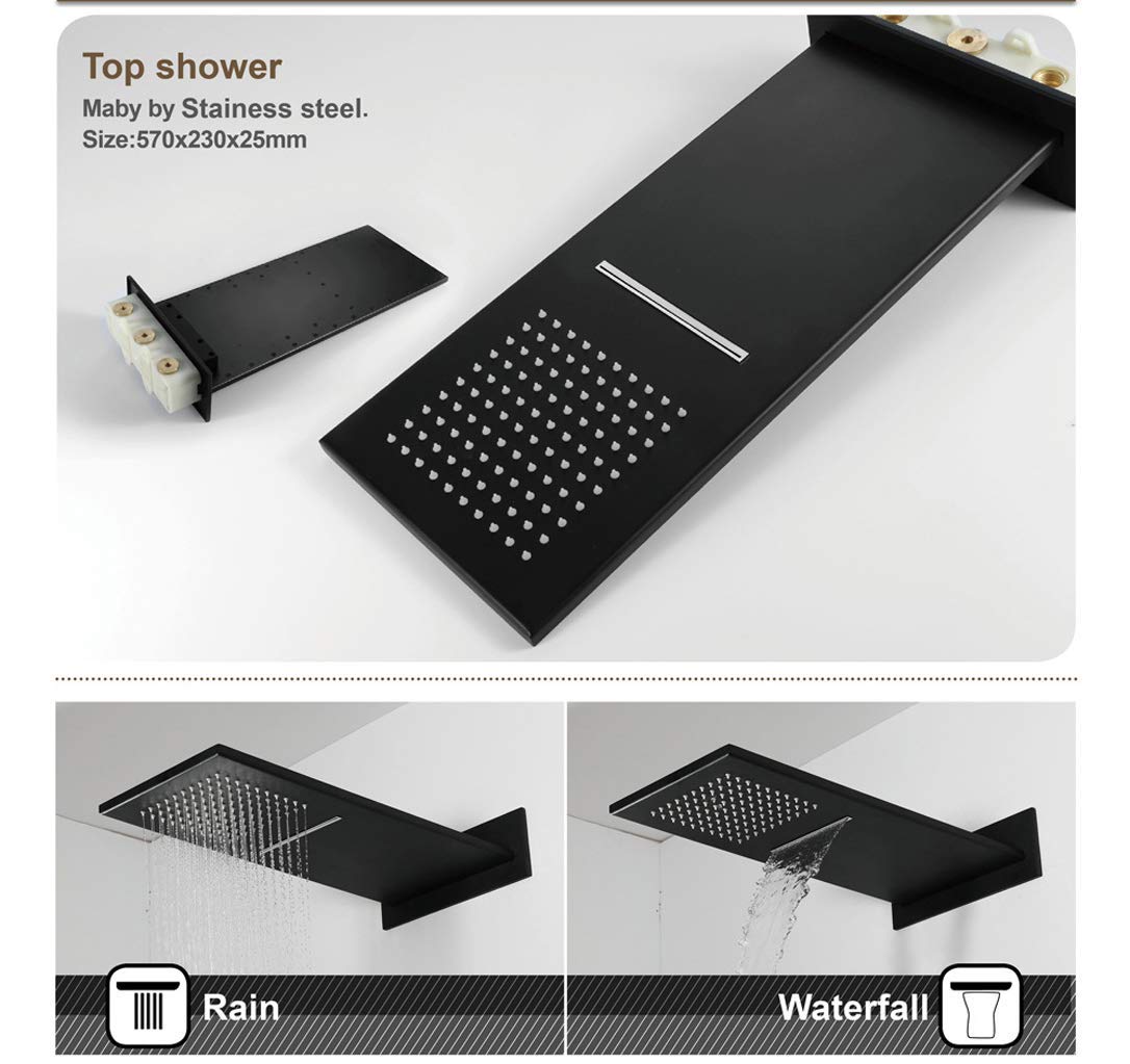 Termostático latón Negro con Lluvia en Cascada Alta presión y Mano, Ducha de Lujo, c