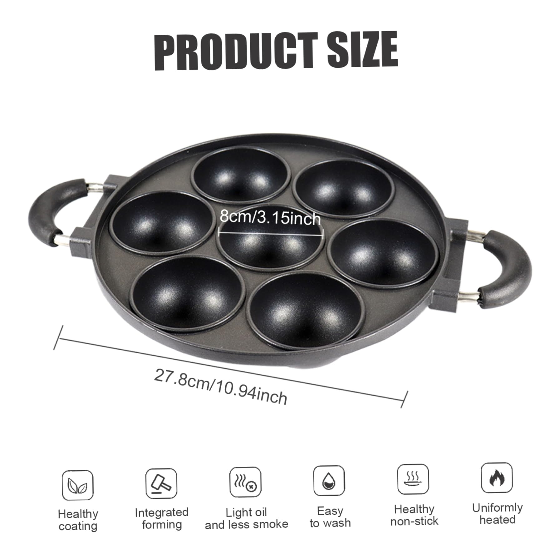 Gusseisen Aebleskiver Pan 7-Loch Takoyaki Pfanne Aluminiumlegierung Anti-Scald