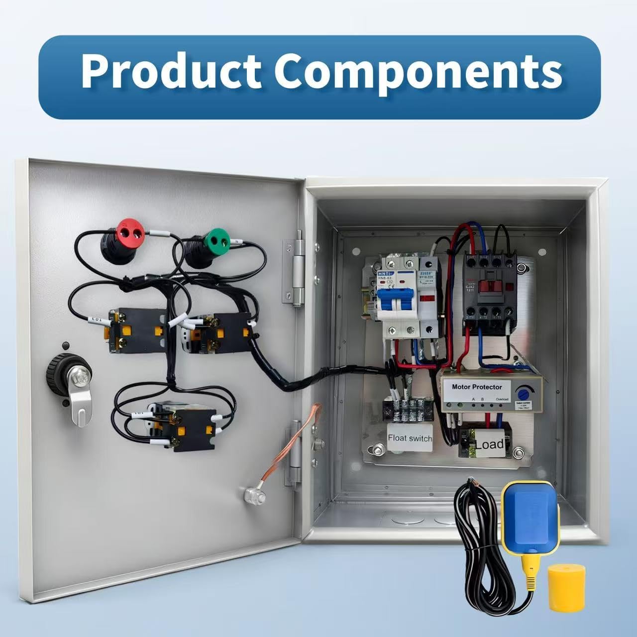 Adjustable 0.65~6.5 HP Well Pump Control Box, 240V, 4-Wire, Three-Phase Water Pump Control Box for Deep Well Submersible Pump with Float Switch, Key Lock, IP65 Waterproof for Indoor and Outdoor Use