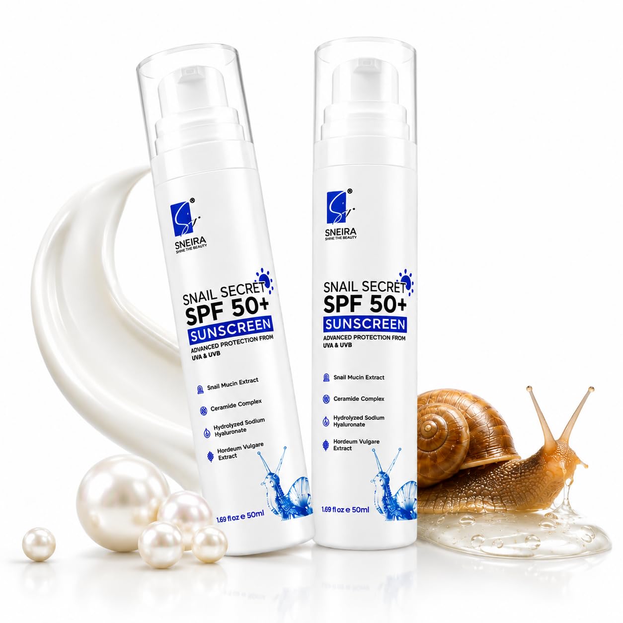 SNEIRA Snail Secret Sunscreen SPF 50+ PA++++ 100ml | Broad Spectrum UVA UVB Sun Protection for Face-Body | Fast Absorbing No White Cast Sunscreen | Water Resistant for Oily/Dry Skin | Men-Women