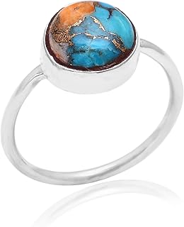 Veracity Jewelry Oyster Copper Turquoise Rings For Women - 925 Sterling Silver Oyster Copper Turquoise Handmade Jewelry - December Birthstone Mojave Spiny Turquoise Rings For Unisex - Multi Color Gemstone Designer Fashion Jewelry Rings - VSR-517