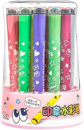 Amazon Zhi Jin 水性ペン こども用絵具 画材 多機能中学生 小学生 子供人気のプレゼント ピンクボックス18色 水性 文房具 オフィス用品