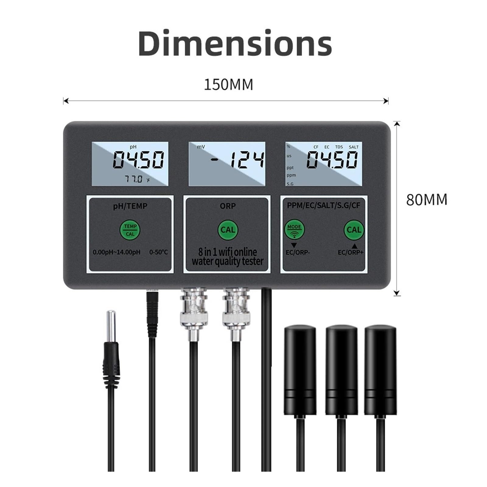Medidor de calidad del agua multifunción 8 en 1, Monitor inteligente Digital PH EC TDS SALT SG.Temp ORP CF Tester,Extensamente probado
