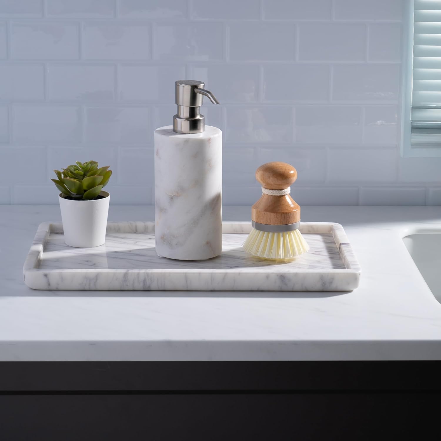 Cork & Mill Marble Tray for Bathroom Countertop, Kitchen Counter, or Catchall - 13" x 7½" Large Vanity Tray for Skincare or Perfume - Handcrafted Natural White Marble Stone Organizer - Image 7