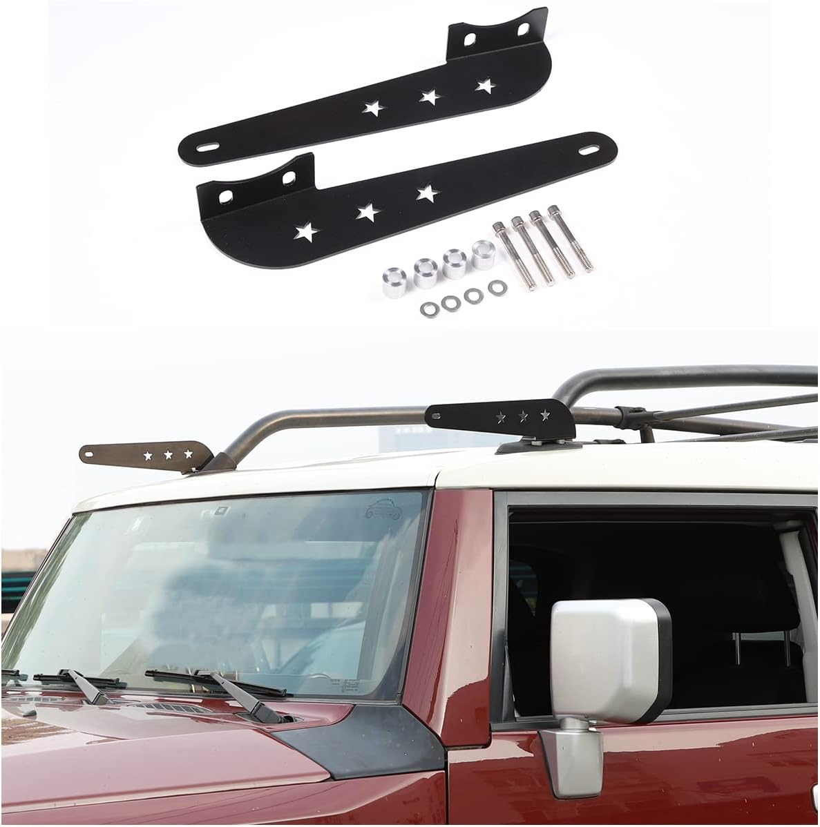 Straight Curved LED Light Bar Mounting Brackets Compatible with Toyota FJ Cruiser 2007-2021, Car Upper Roof Windshield Light Bar Mounts for Off-Road Driving, 1 Pair, Black