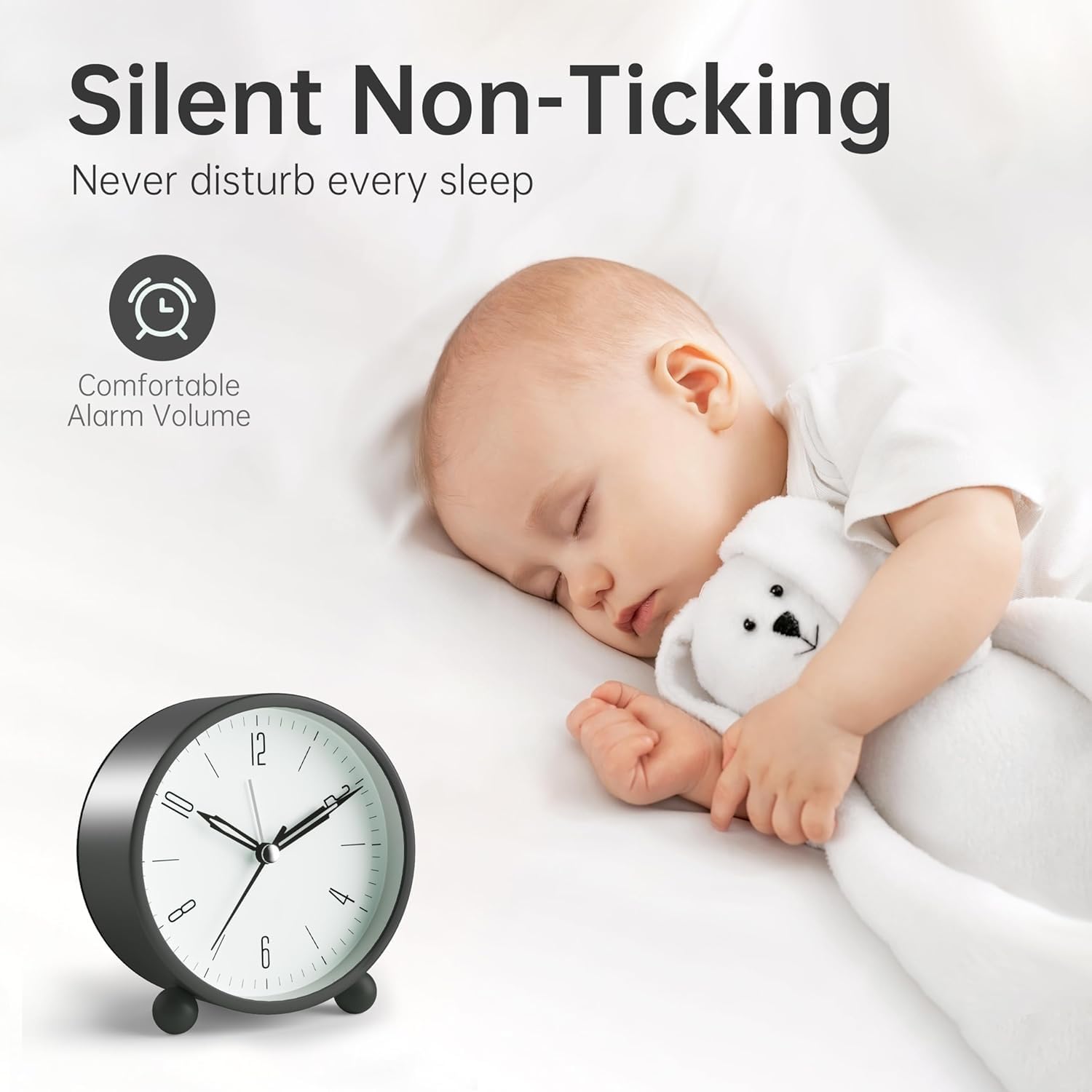 PXBQ Table Clocks, Simple Design Small Desk Clock Night Light,Silent Non-Ticking,Battery Powered,for Kids, Bedroom, Travel, Analog Table Clock, Table Clock (Black A2) 4