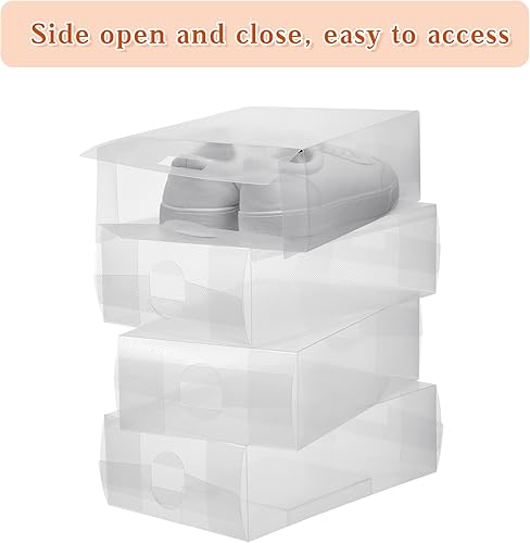 Miniatura 4 de 24 cajas de zapatos para mujer, de plástico transparente, apilables, plegables, resistentes, para armario, apartamentos, espacios pequeños,