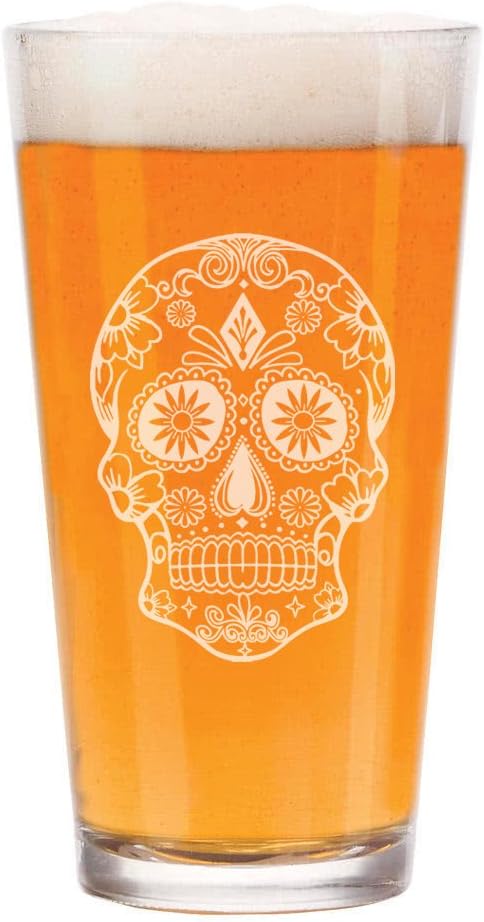 MIP 16 oz Beer Pint Glass Sugar Candy Skull