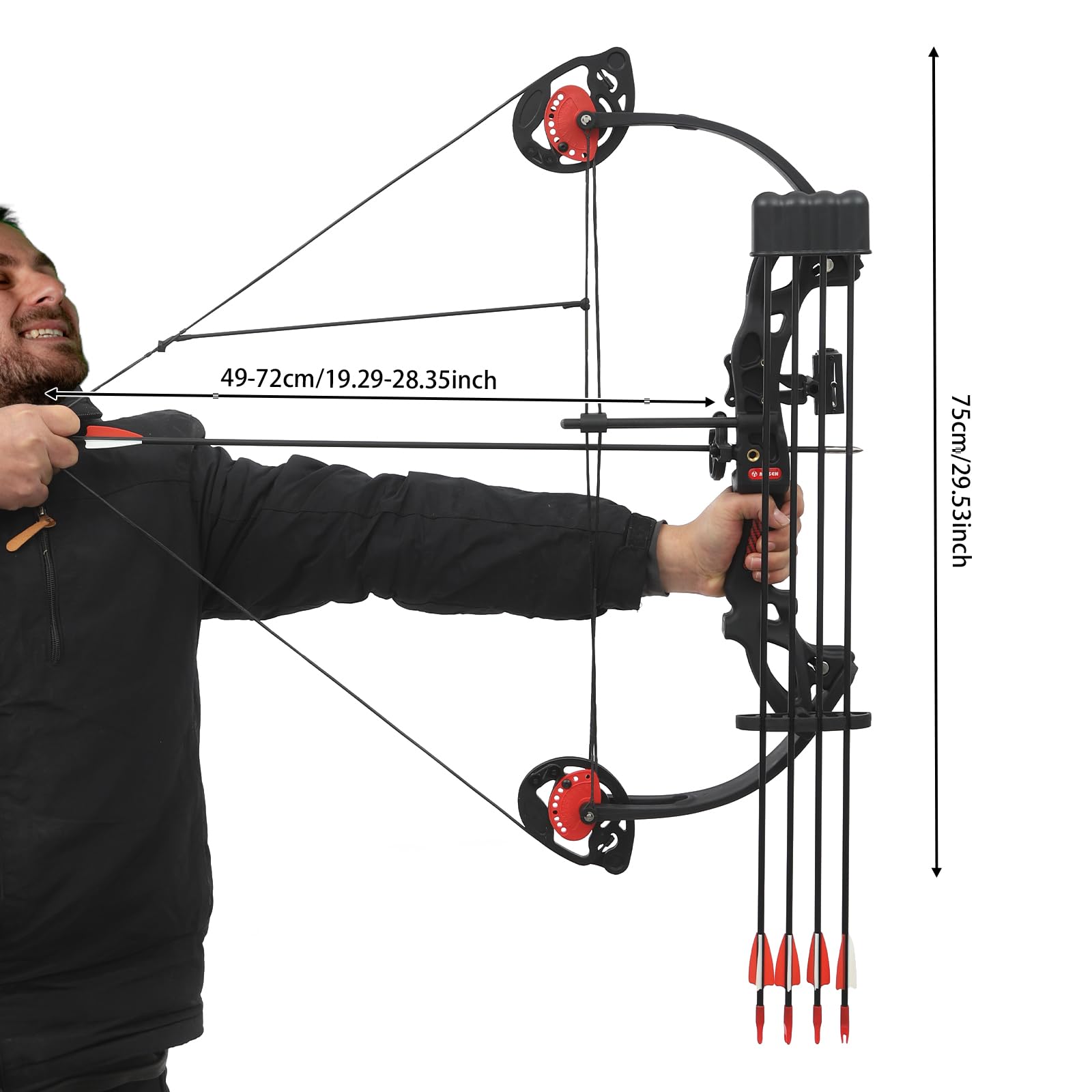 Juego de arco compuesto y flecha, 16-29 libras, peso ajustable para juventud, arco, con una visera de un pin con libélula y una almohadilla de flecha, para adolescentes y niños - 5