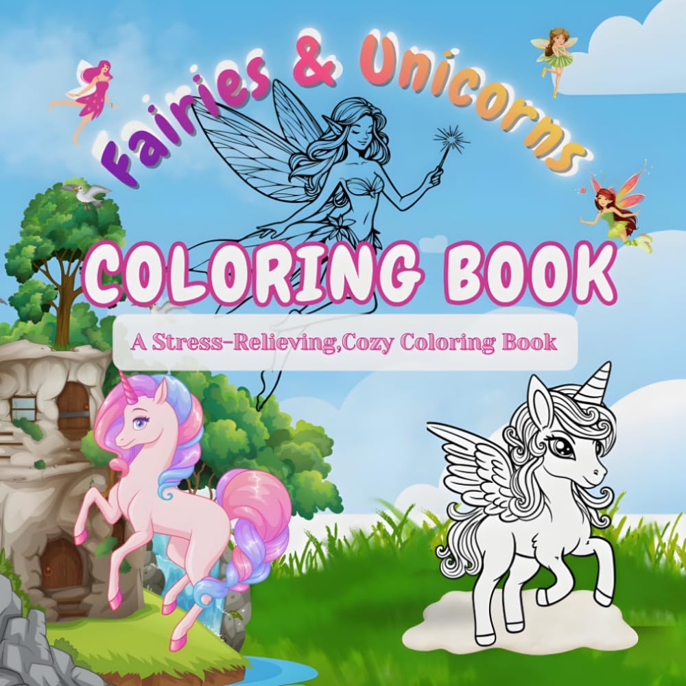 Fairies and Unicorns Coloring Book: Cozy and Easy to Color: A Magical Fairies and Unicorns Coloring Book for Stress Relief—Fun and Exciting for Kids to Color