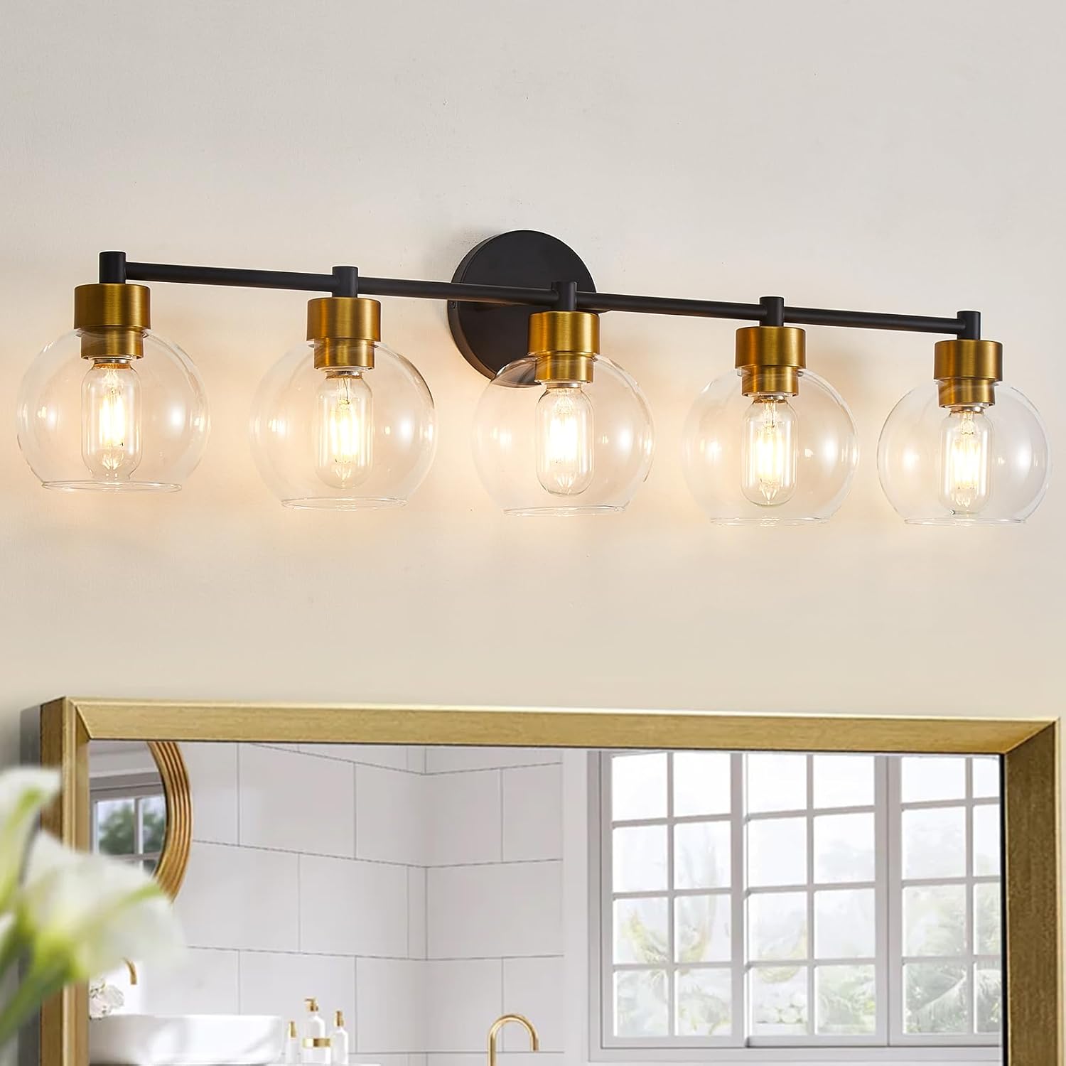 yenlacy Bathroom Light Fixtures, Black and Gold 5 Light Bathroom Vanity