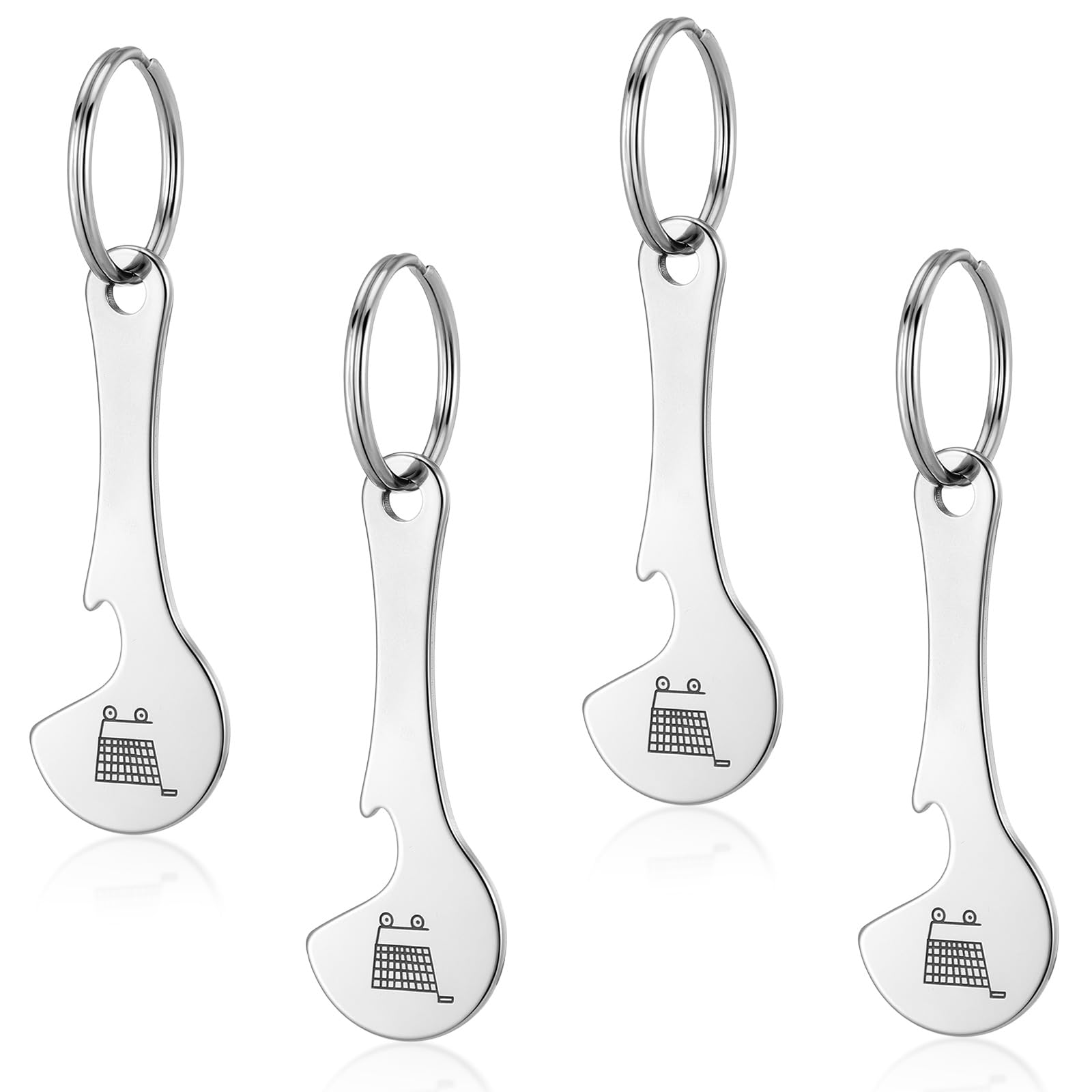 Muiltvoe 4 Pcs Shopping Trolley Token Uk Pound Trolley Coin Keyring, Stainless Steel Removable Supermarket Trolleys Tokens For Releasing Grocery Shopping Cart Locker