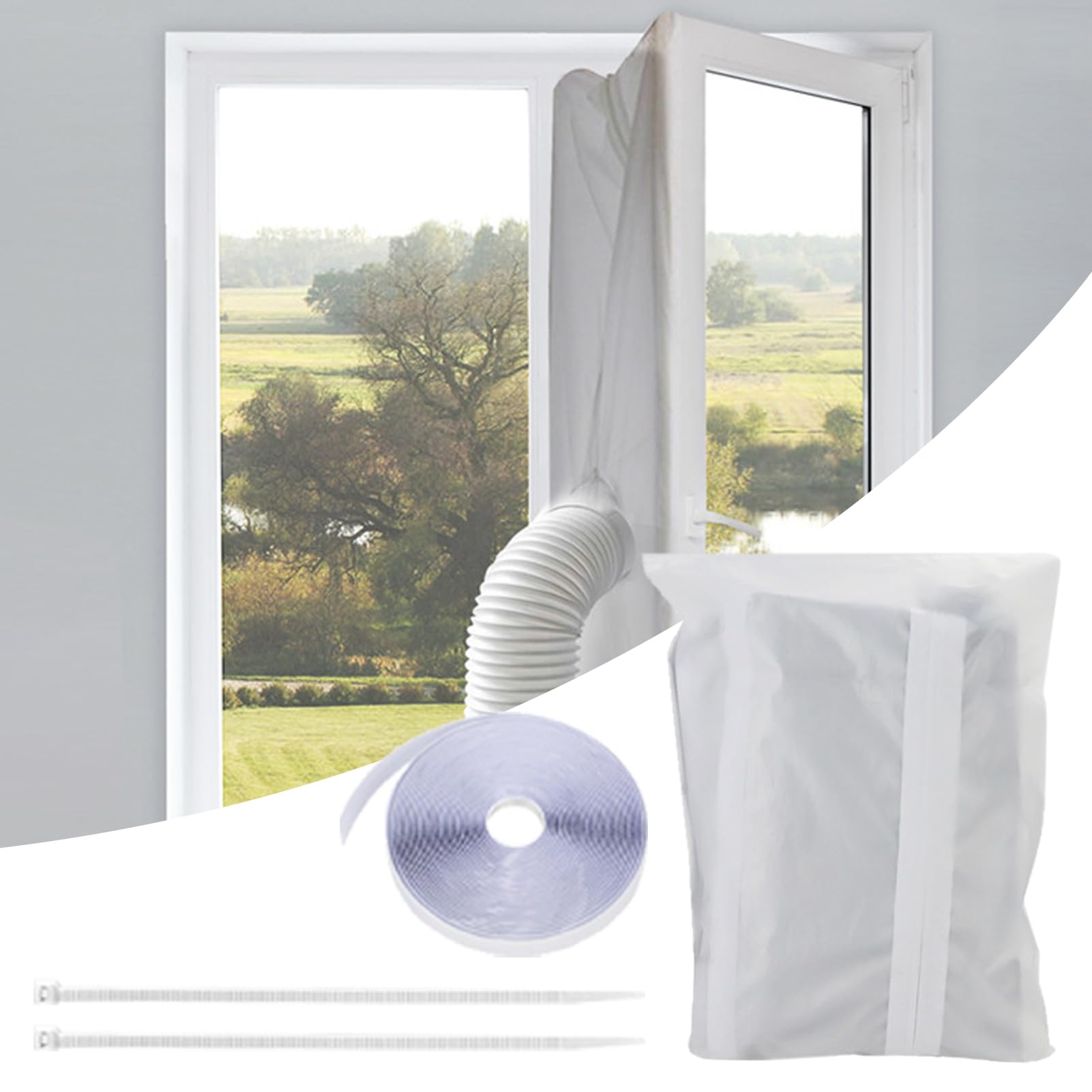 Fensterkit für Klimaanlagen - Trockner Entlüftung Abdichtungsset | Ohne Bohren Fensterabdichtung Für Klimaanlage Und Wäschetrockner Mit Klettverschluss Und Reißverschluss Für Wohnzimmer