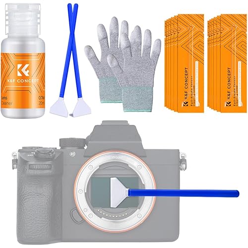 K&F Concept 24mm APS Full Frame Sensor Cleaning Swab + 20ml Sensor Cleaner+Gloves, 16pcs DSLR SLR Digital Camera Sensor Cleaning Swab Kits Dust-Free Rubber PU Gloves