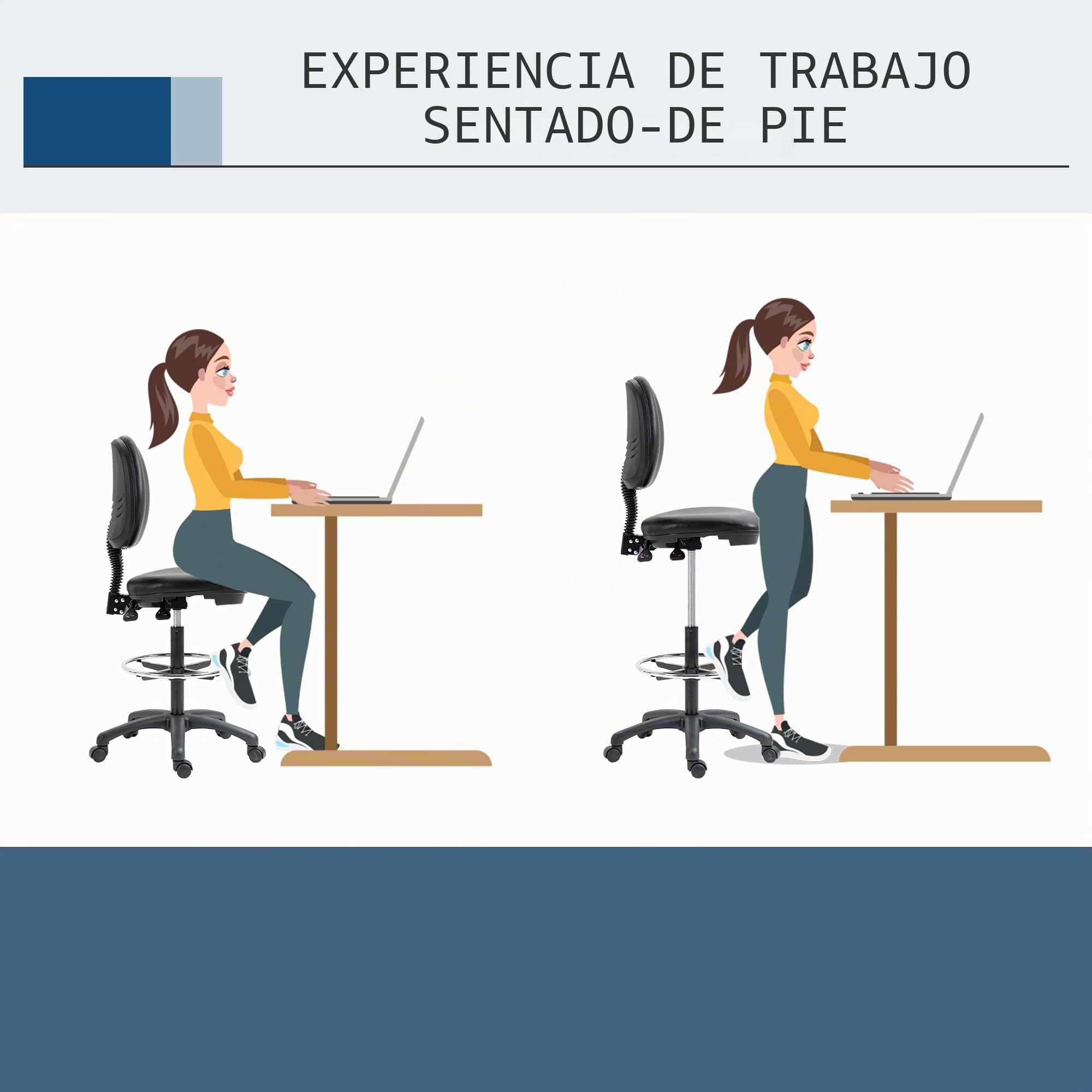 Vinsetto - Taburete giratorio ajustable en altura de 69-91 cm, respaldo reclinable y reposapiés ajustable