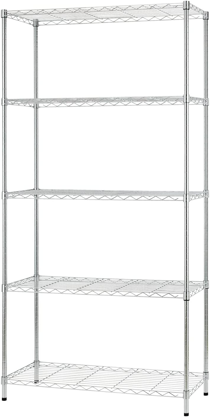 FDW 14" D×36" W×72" H Wire Shelving Unit Metal Shelf with 5 Tier Adjustable Layer Rack Commercial Strong Steel for Restaurant Garage Pantry Kitchen Garage，Chrome