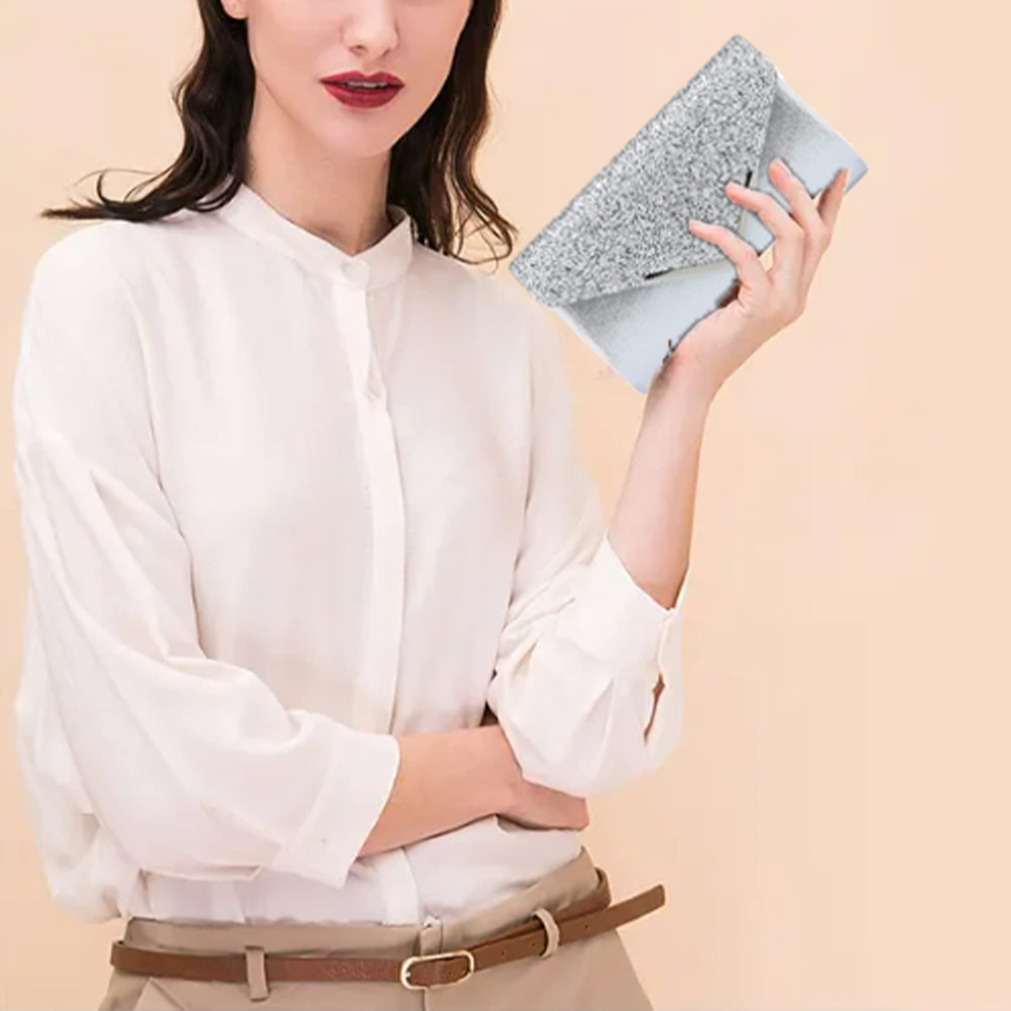 Milky Way Pochette Enveloppe Soirée Sac à Main Mariage En Paillettes Brillan Bandouliere Chic Et Elegant Clutch Argenté Avec Chaîne pour Femme