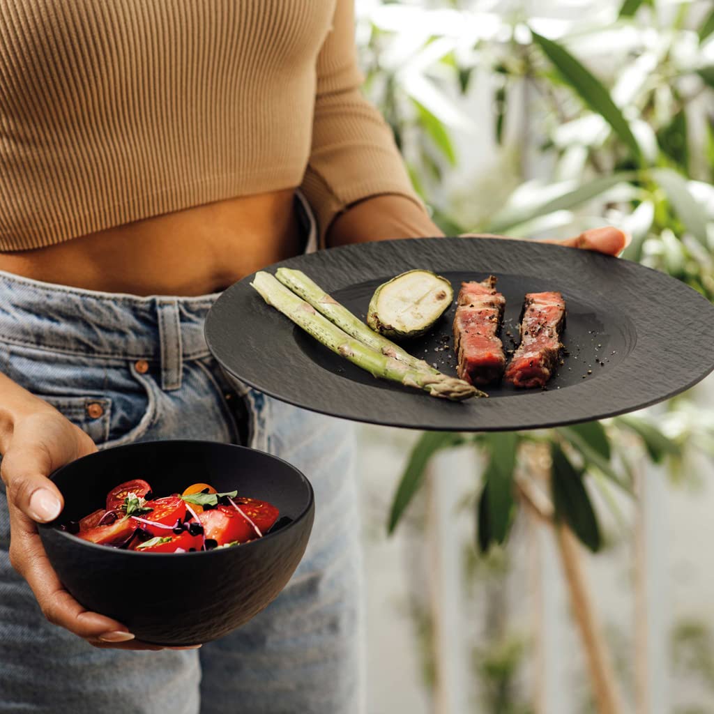 Villeroy & Boch – Manufacture Rock Starter-Set 6 teilig schwarz, Spülmaschinenfest, Mikrowellensicher, Geschirr Set Schwarz Matt, Tafelservice, Essgeschirr, Premium Porzellan