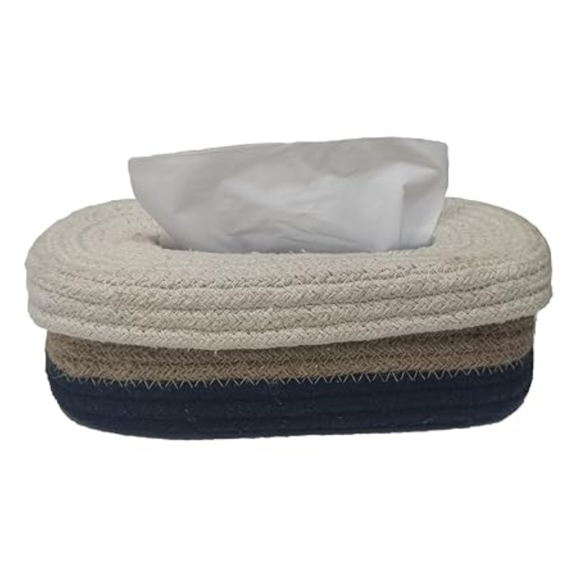 DENOVA Tissue Box Holder - Cotton Handcrafted Tissue Container for 100 Pulls Paper Towel Dispenser for Office Living,Bedroom,Car,Desk,Dining Table and Home Decor (Oval, Black & White)+Tissue Box 4