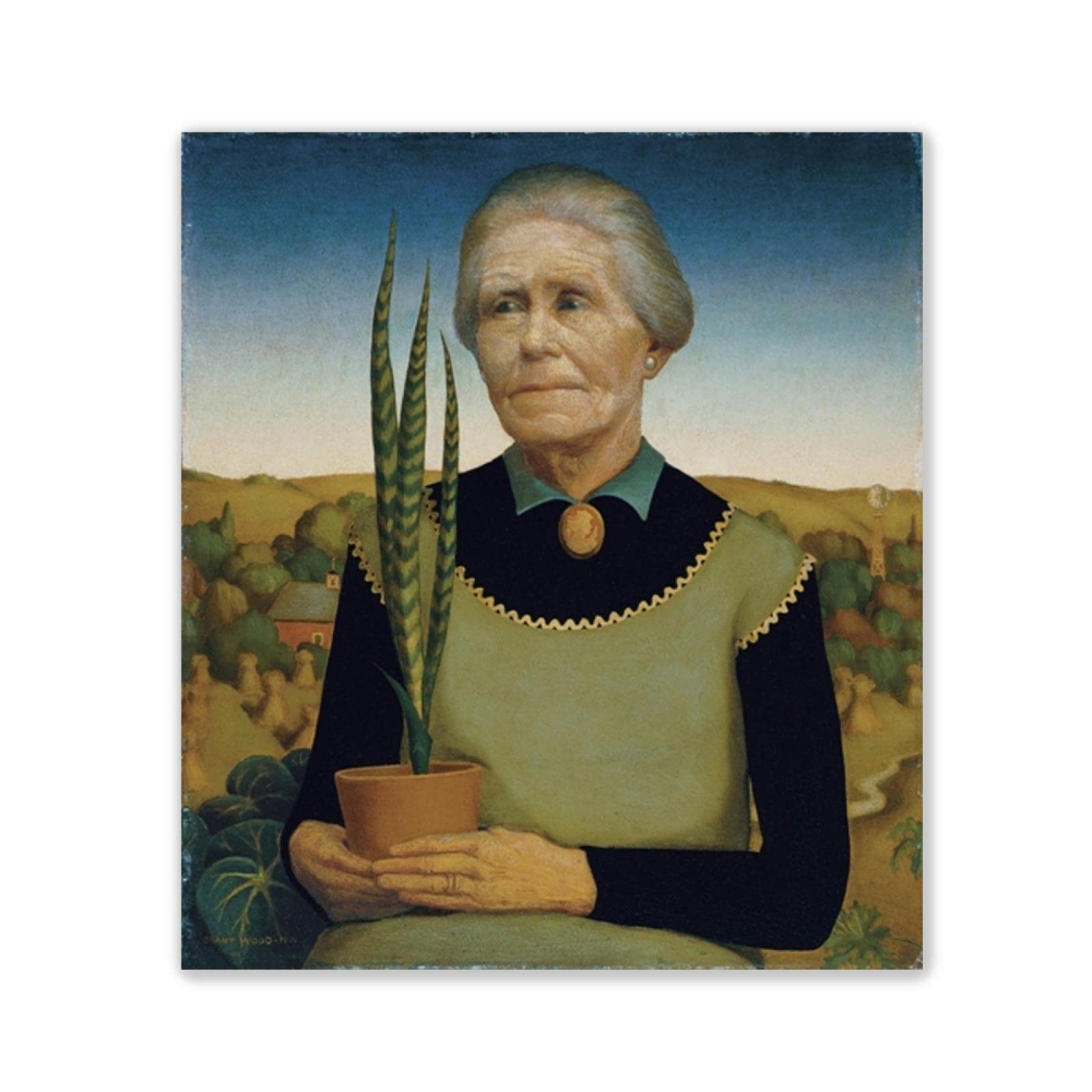 JZSDGB Grant Wood Prints-Famous Paintings wall art-Reproduction on canvas-'woman with plants'-Print on Canvas wall art Pictures for Living Room Decor 40x48cm(16x19in) Frameless