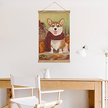 Amazon.co.jp: 帆布の絵 かわいいコーギー犬 掛ける絵 ポスター
