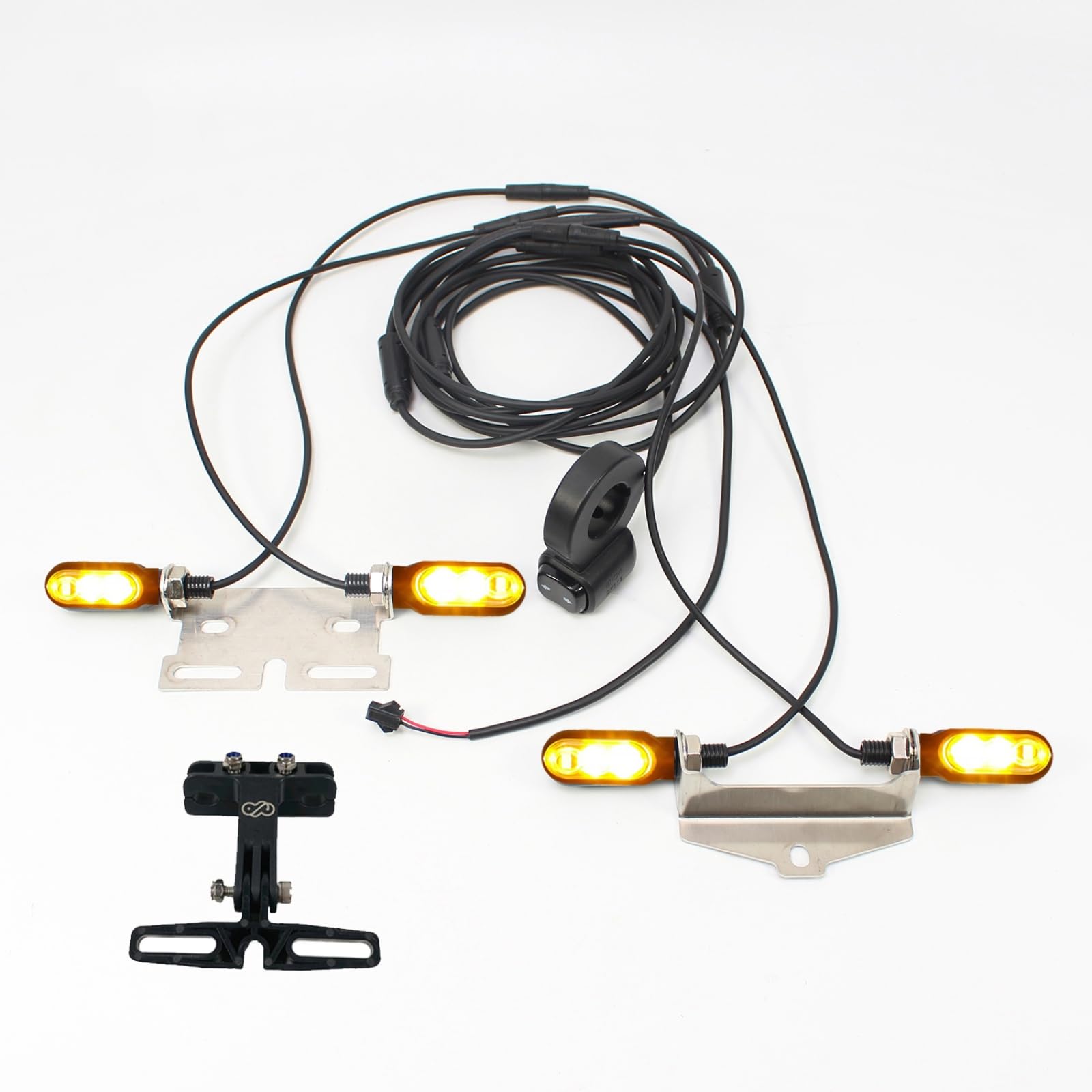 Complete XBERSTAR 12V Bike Tail Light Turn Signals Kit components laid out