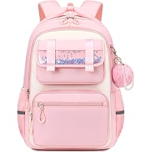 Backpack for Girls,Elementary Kids School Bag,Middle Students Teen Girls Backpack,Kawaii Book bag ages 6-12 Pink White