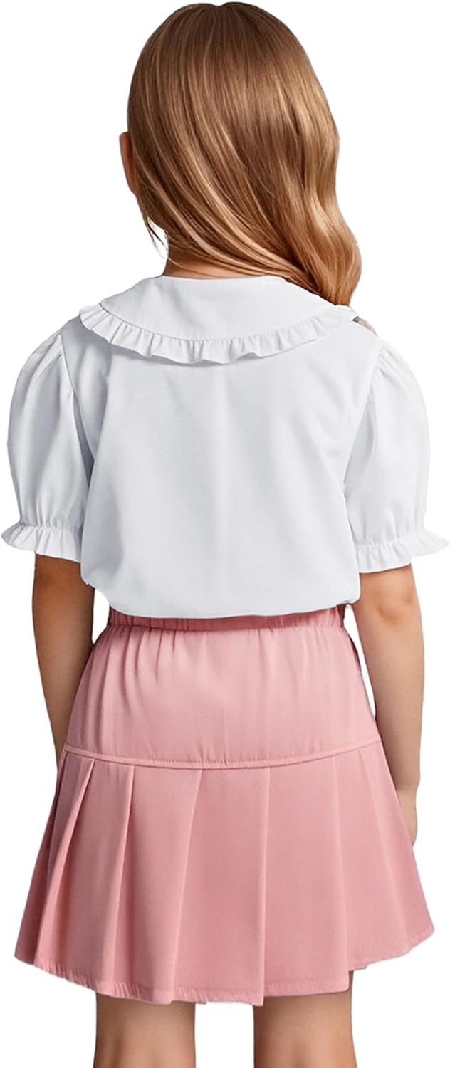 Girls Summer Sets Short Sleeve Shirt and Skirt Casual Top Solid Mini Skirts 4-13 Years - Image 7