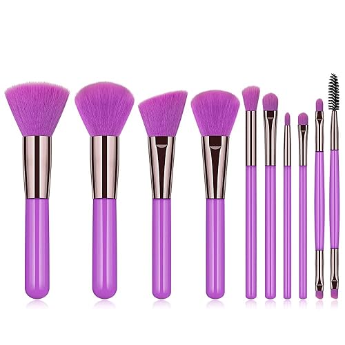 Miniatura 1 de JERCLITY Juego de 10 brochas de maquillaje de alta calidad Kabuki Blush Brush Loose Powder Brush Brush Pincel de sombra de ojos cepillo de labios