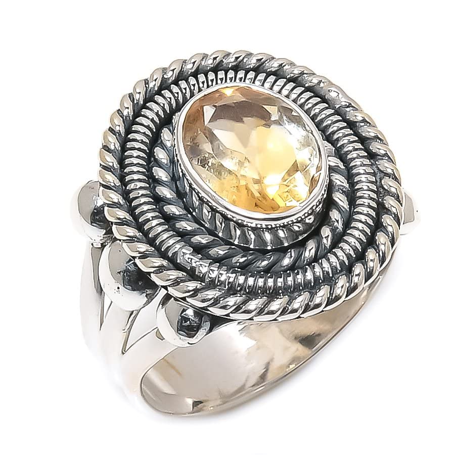 AUDRIELLE925 Sterling Silver Ring, Oval Shape Handmade Gemstone, Adjustable