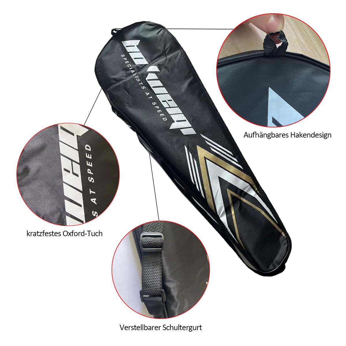 Sac à Dos De Badminton Imperméable – Pour 2 Raquettes – Bandoulière Réglable – Tissu Oxford Résistant – 70x22x2,5 Cm