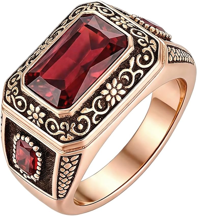 Gemstone Vintage Rings for Women Men, Sapphire/Ruby/Emerald/Moissanite/Amethyst/Garnet/Black Onyx/Blue Topaz/Citrine/Opal/Malachite/Lapis Lazuli/Tiger Eye Stone/Turquoise Gemstone Signet Rings for Men, Customizable 10K Gold/14K Gold/18K Gold/925 Sterling Silver - Image 2