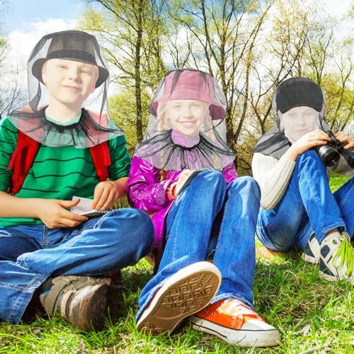 Image of Funtery 12 Pcs Mosquito Net Hat Face Netting Head Mesh Face Fly Netting Hood Protecting Sun and Fishing Hat Net for Men Women(Black)