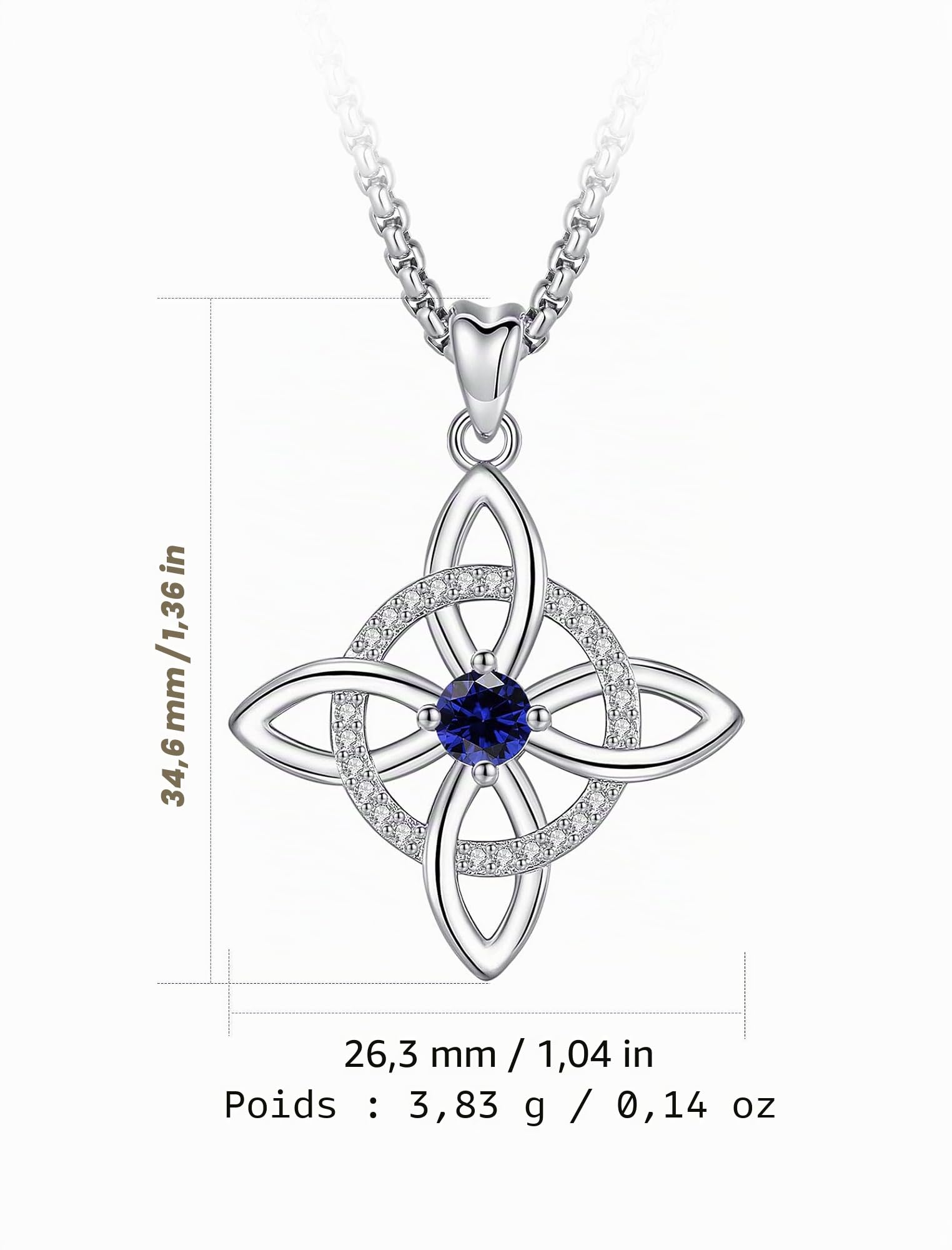 AEONSLOVE Collier Nœud de Sorcière Argent 925 pour Femme Fille, Collier Nœud Wiccan avec Pierre de Naissance Pendentif Celtique Chance Bijoux Charme de Sorcière