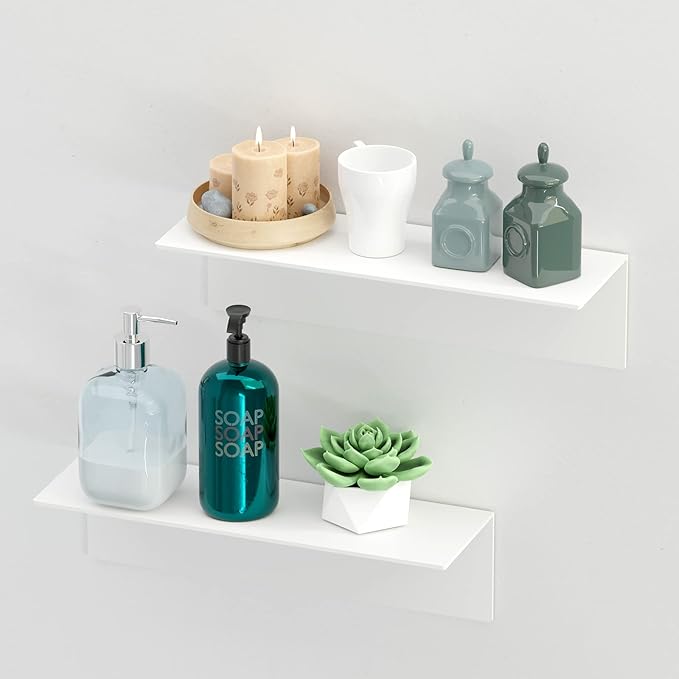 FUNSUEI 2er Set Acryl Wandregal 40cm - Ohne Bohren Selbstklebend Für Bad & Küche