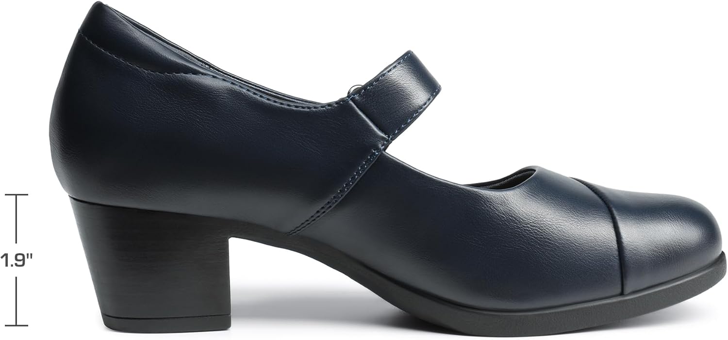 DREAM PAIRS Women's Chunky Low Block Closed Toe Heels Mary Janes Pumps Comfortable Round Toe Dress Work Wedding Shoes