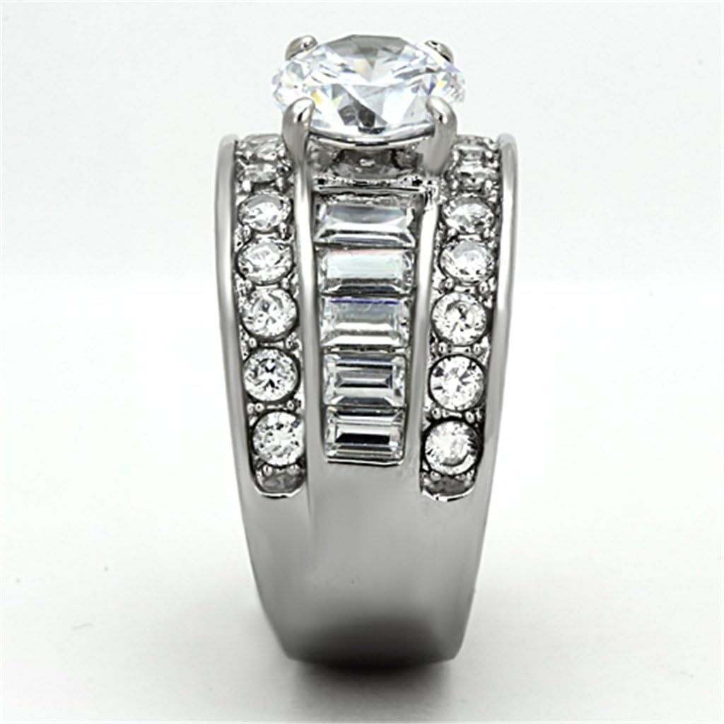 Marimor Jewelry 4.85 Carat Round Cut Zirconia Stainless Steel Wide Band Engagement Ring Sizes 5-10