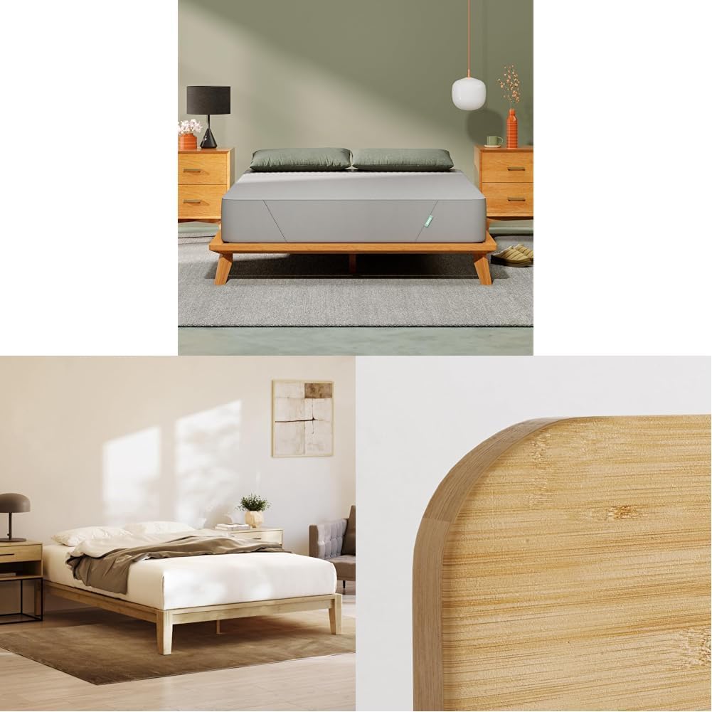 Siena 10 Twin Mattress with Bamboo Bed Frame & Headboard - Natural Color - Medium Firm Memory Foam - Premium Pressure Relieving Layers - Easy Tool Free Set Up - Holds Up to 500 Pounds