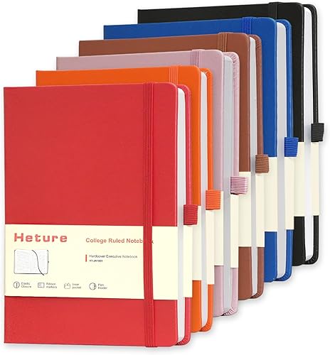 Cuadernos de tapa dura, 6 paquetes de cuadernos rayados A5 para escribir 160 páginas, 8.2 x 5.5 pulgadas, cuadernos clásicos a rayas para