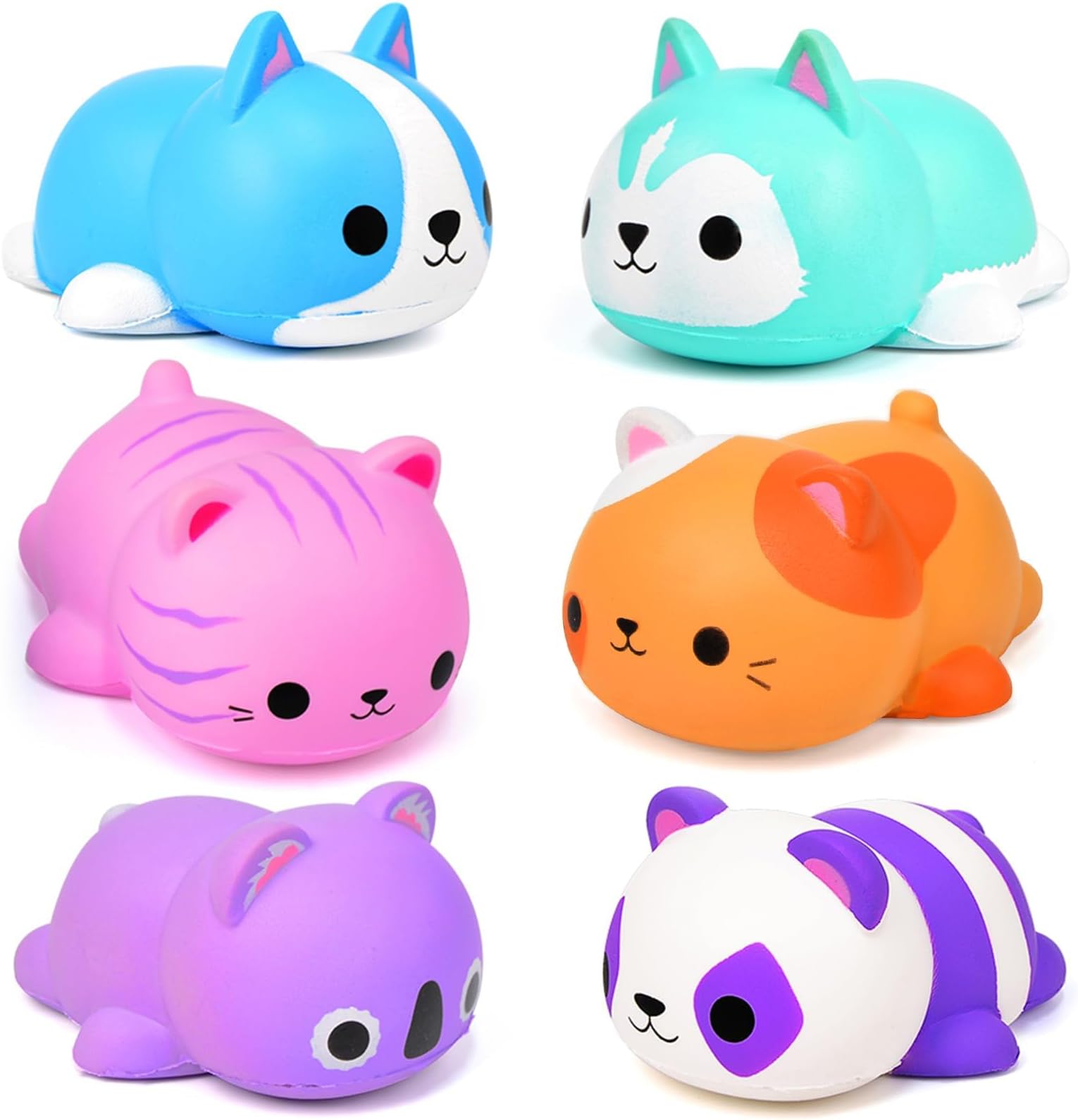 Cat Squishies Stress Balls for Adults Kids: 6PCS Jumbo Animal Squishies Slow Rising Fidget Sensory Toys Classroom Prizes Party Favors Valentines Gifts Easter Goodie Bags Christmas Stocking Stuffers