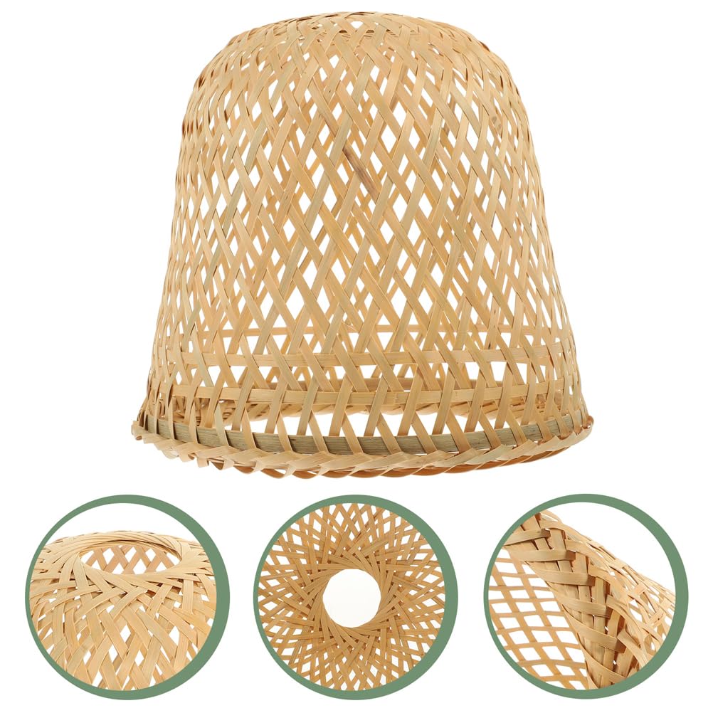 HOMSFOU 2 Pezzi Paralume In Bambù Paralume A Sospensione Intrecciato Gabbia Per Lampada In Rattan Lampadario Vintage Coprilampada In Vimini Lampade Di Protezione Per Lampada Da Tavolo