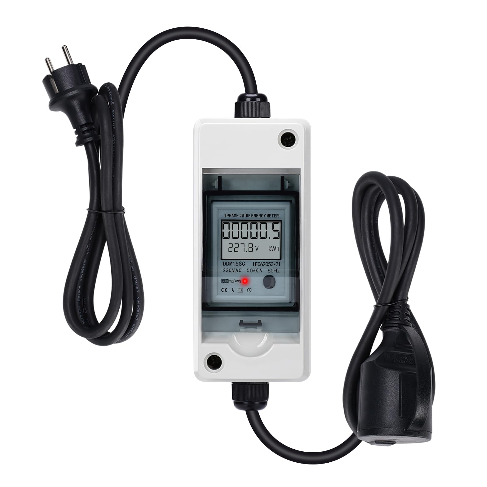 Briidea Mobilny cyfrowy licznik prądu 230 V, klasa wodoszczelności IP65, outdoorowy miernik KWH, pokazuje w czasie rzeczywistym zużycie energii, rzeczywistą moc, napięcie i natężenie prądu Twoich