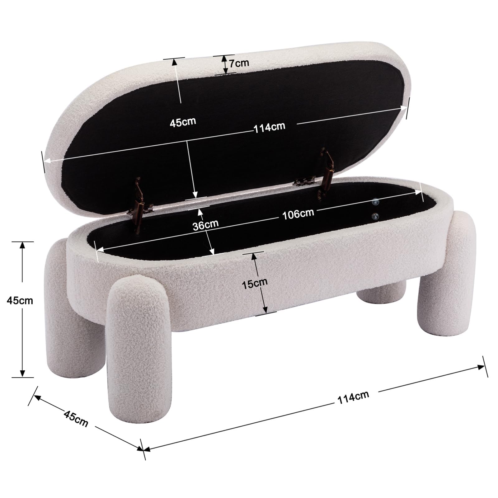chairus Cassapanca Pouf Panca da Ingresso in Pelliccia Panchina Contenitore Panche Moderne con Gambe in Legno Panca Imbottita per Soggiorno/Camera da Letto, Bianco